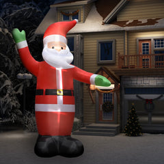 14.8-foot inflatable LED Santa Claus waving outdoors in snowy night scene.