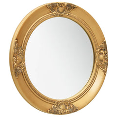 A 19.7-inch round wall mirror with ornate gold baroque frame.