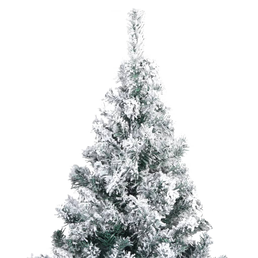 A 7 ft flocked artificial Christmas tree with snow-dusted green PVC branches on a white background.