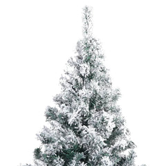 A 7 ft flocked artificial Christmas tree with snow-dusted green PVC branches on a white background.