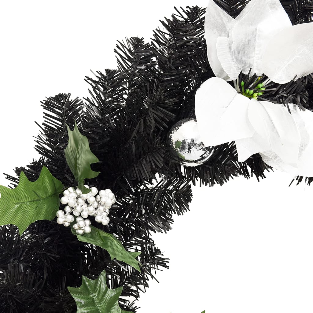 Black PVC Christmas garland, 8.9 feet long, with woven LED lights.