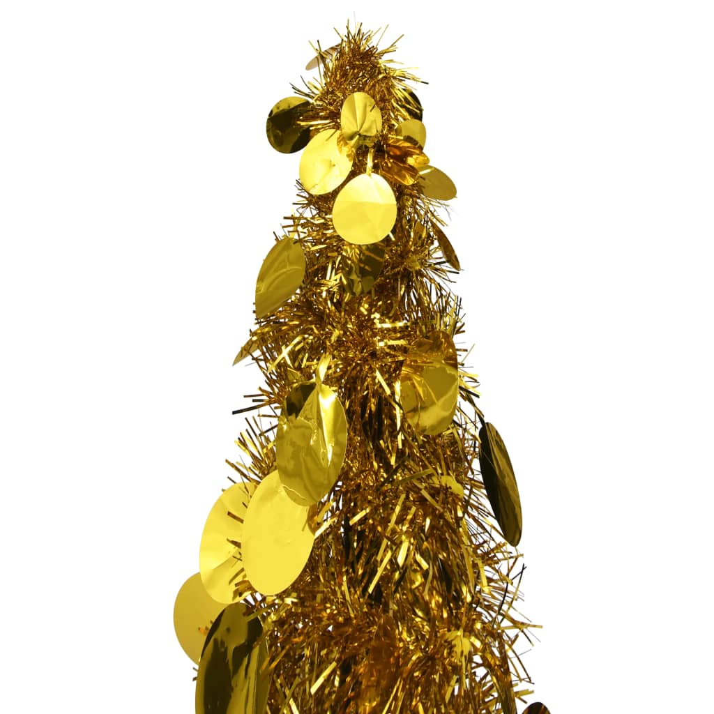 4ft gold pop-up artificial Christmas tree made of eco-friendly PET material.