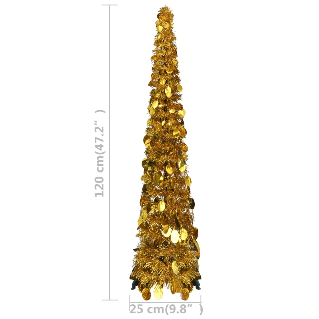 4ft gold artificial Christmas tree with a pop-up design, made from durable PET material.