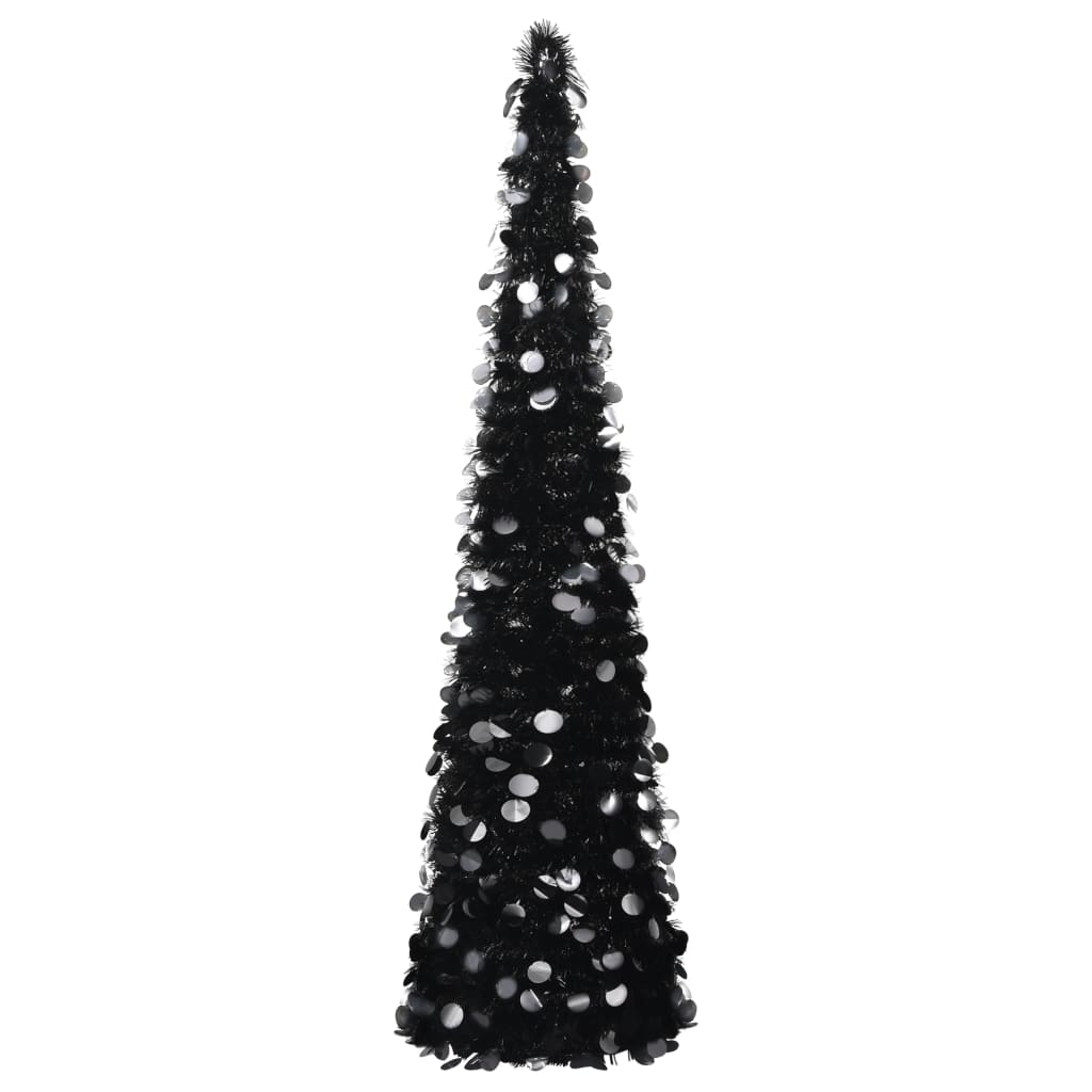 6 ft black pop-up artificial Christmas tree made of durable PET material with a sleek finish