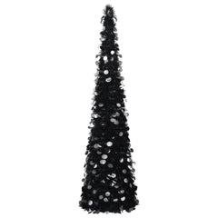 6 ft black pop-up artificial Christmas tree made of durable PET material with a sleek finish