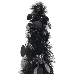 Black 6 ft pop-up artificial Christmas tree made of PET with black sequins.