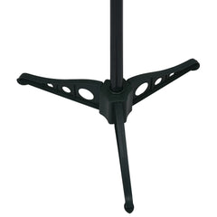Close-up of the black tripod base of the Bostome 6 ft pop-up artificial Christmas tree.