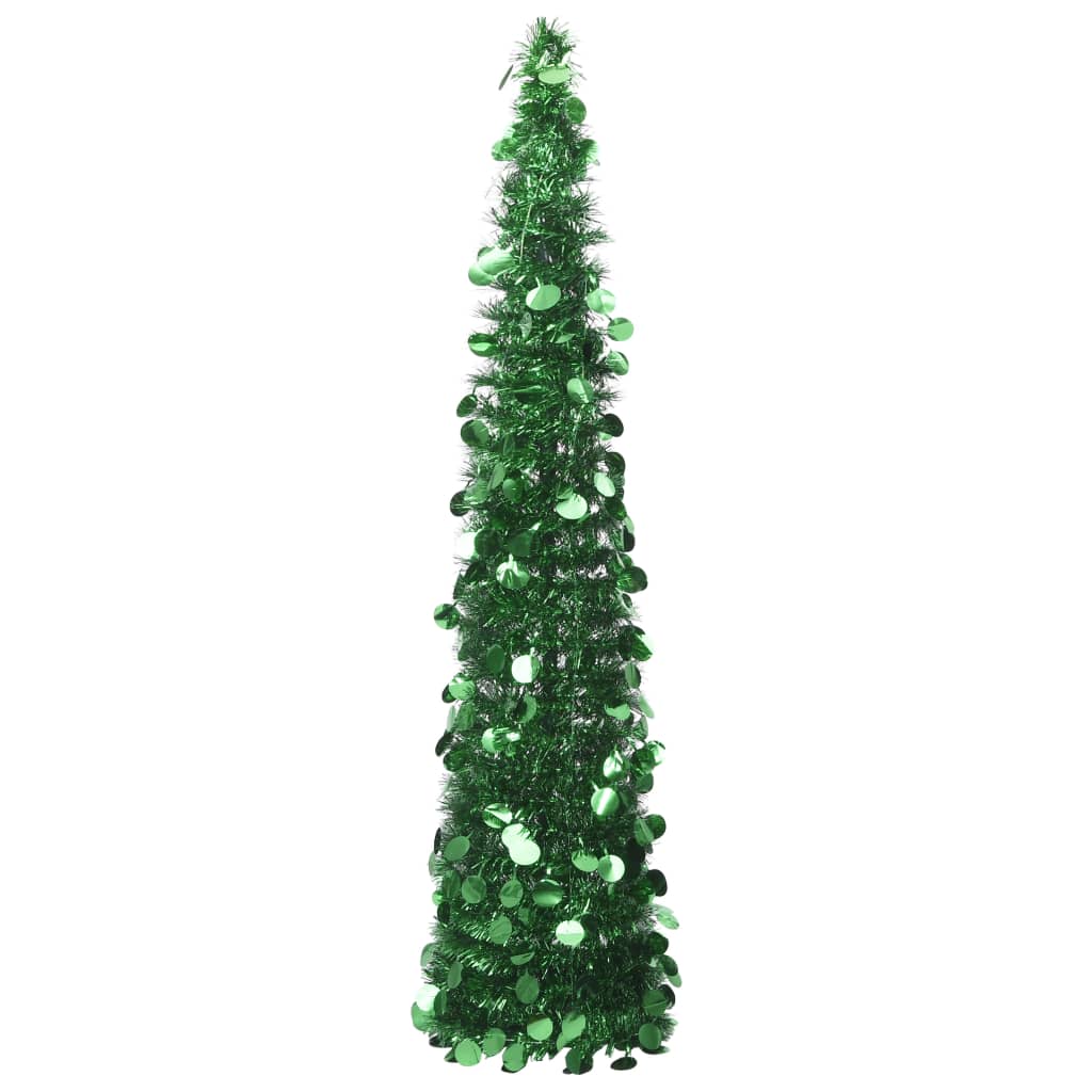 5ft green artificial Christmas tree made of durable PET material with a slim design.