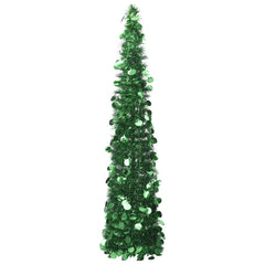 5ft green artificial Christmas tree made of durable PET material with a slim design.