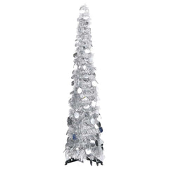 4ft silver pop-up artificial Christmas tree made from recyclable PET material.