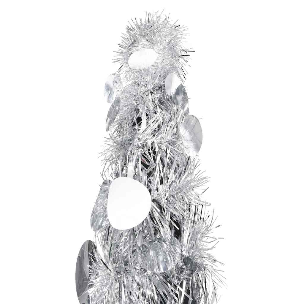 4ft silver pop-up artificial Christmas tree made from recyclable PET material.
