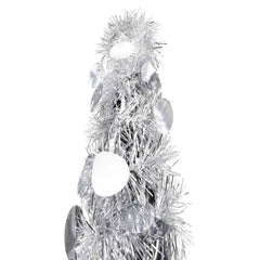 4ft silver pop-up artificial Christmas tree made from recyclable PET material.