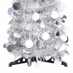 4ft silver pop-up artificial Christmas tree made from recyclable PET material.
