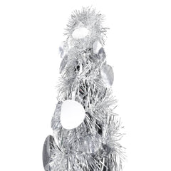 6ft silver pop-up artificial Christmas tree made of durable PET material for easy storage.