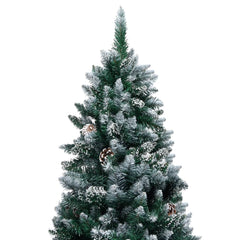 A 5 ft artificial Christmas tree with snow-dusted branches and pine cones.