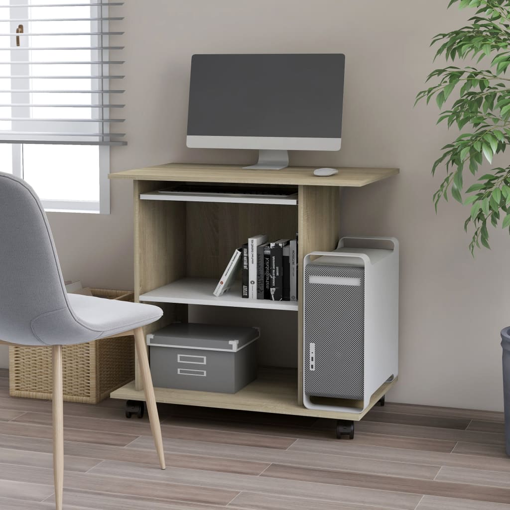 Computer Desk White and Sonoma Oak Engineered wood Medium