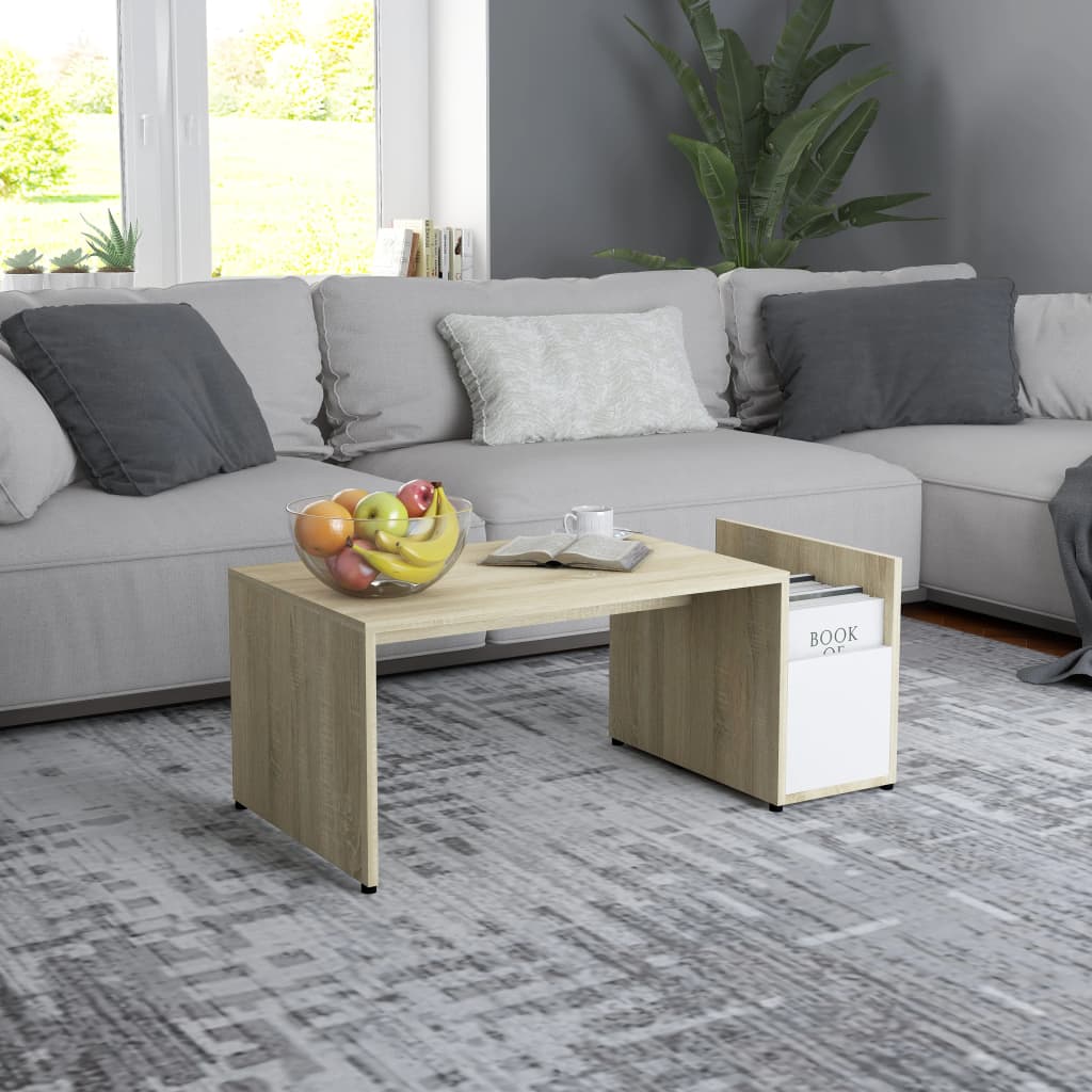 Coffee Table White and Sonoma Oak Engineered Wood