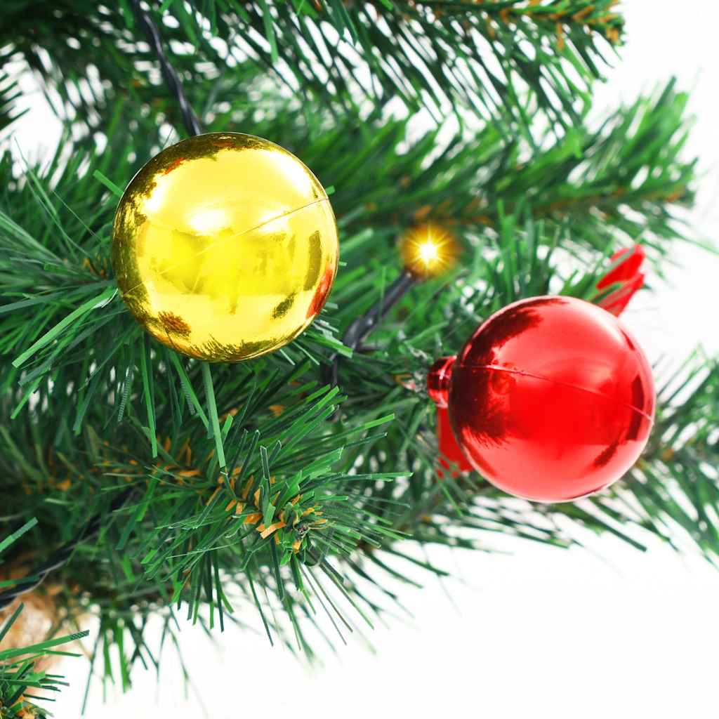 2ft pre-lit artificial Christmas tree in green with gold and red baubles and lights.