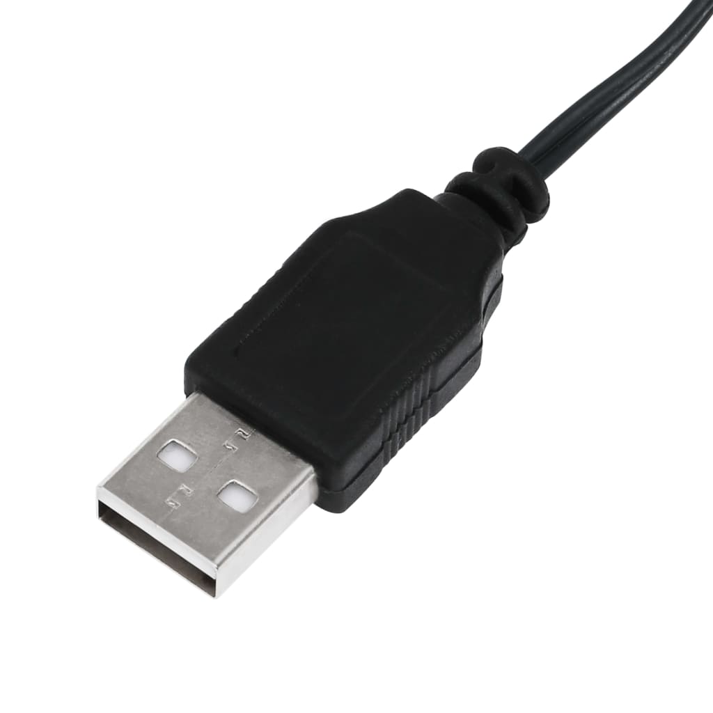 Close-up of a black USB-A male connector with silver pins.
