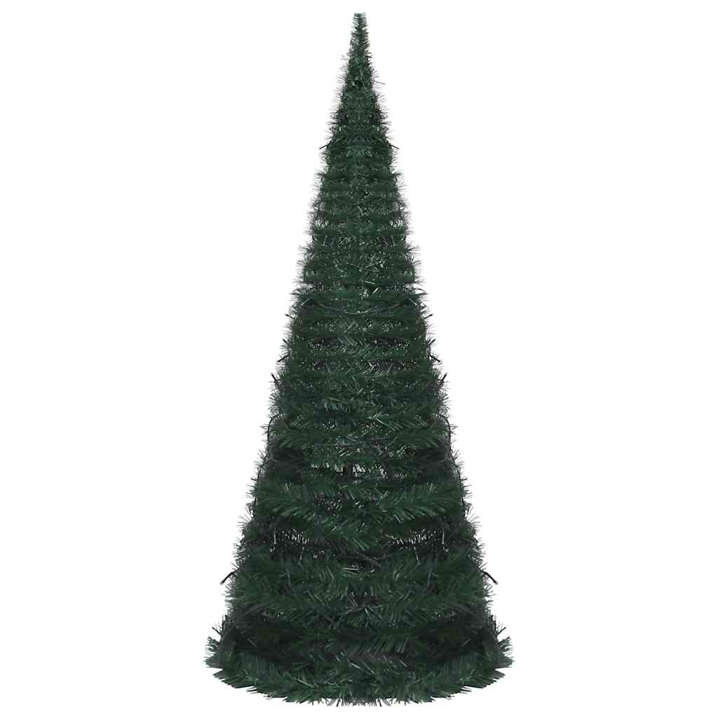 A 7ft green PVC pop-up pre-lit artificial Christmas tree with LED lights.