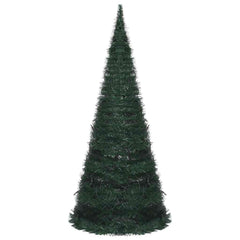 A 7ft green PVC pop-up pre-lit artificial Christmas tree with LED lights.
