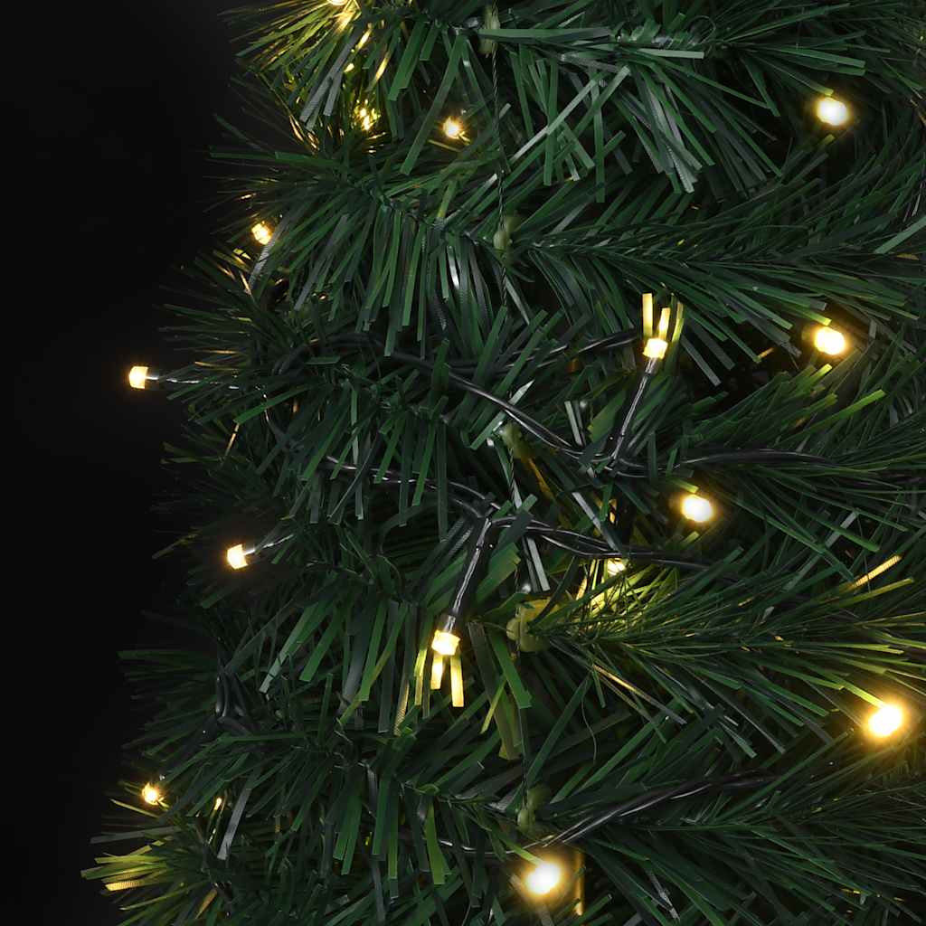 7ft green PVC pop-up pre-lit artificial Christmas tree with warm LED lights.