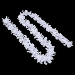White 16 ft PVC Christmas garland with 75 warm-white LED lights and bendable branches.