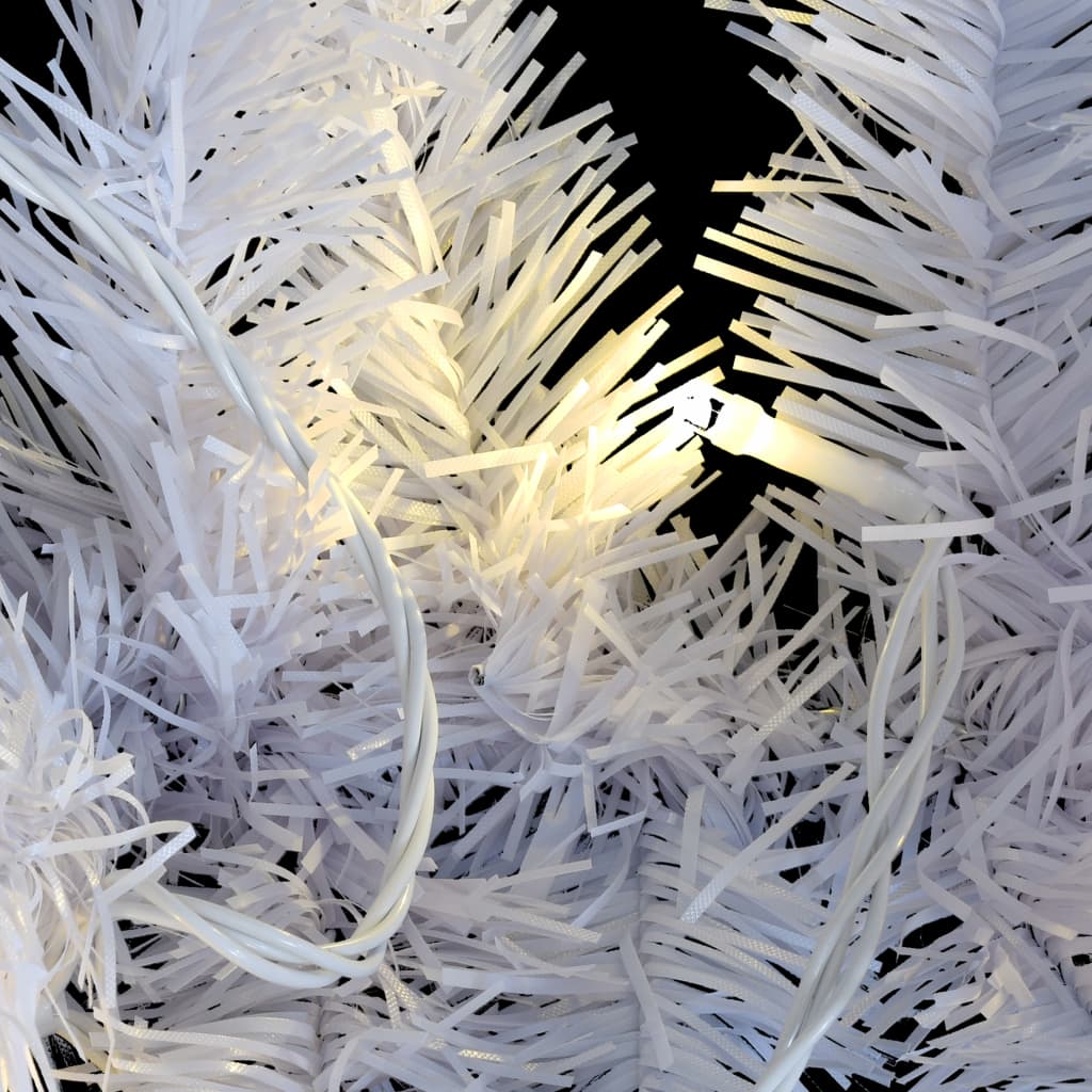 White 16 ft PVC Christmas garland with warm LED lights and bendable branches.
