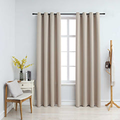 Blackout Curtains with Rings 2 pcs Beige 54x95 Fabric