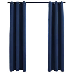 Two navy blue blackout curtain panels with rings, each measuring 37x84 inches.
