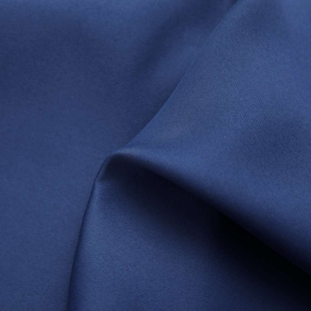 Navy blue blackout curtains with rings, two panels, size 54x63 inches, polyester fabric.