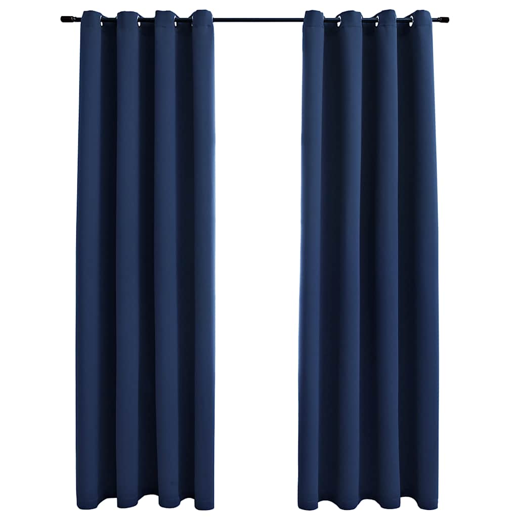Two navy blue blackout curtains with rings, 54x95 inches, in a 2-pack set.
