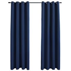 Two navy blue blackout curtains with rings, 54x95 inches, in a 2-pack set.