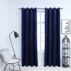 Two navy blue velvet blackout curtains with metal rings, 54x63 inches each, 2 pack.