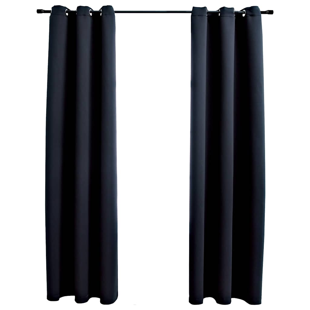 Blackout Curtains with Rings 2 pcs Black 37x63 Fabric