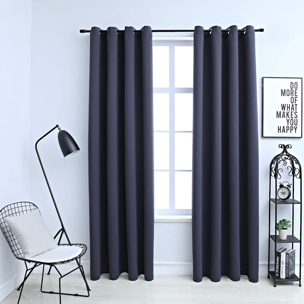 Blackout Curtains with Rings 2 pcs Anthracite 54x84 Fabric