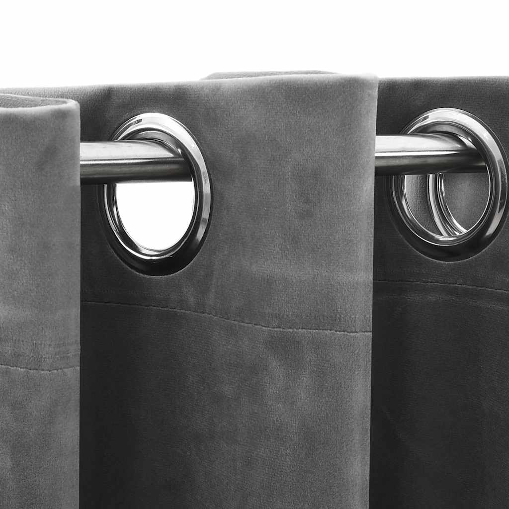 Gray velvet blackout curtains with metal rings, 54x63 inches, 2-pack.
