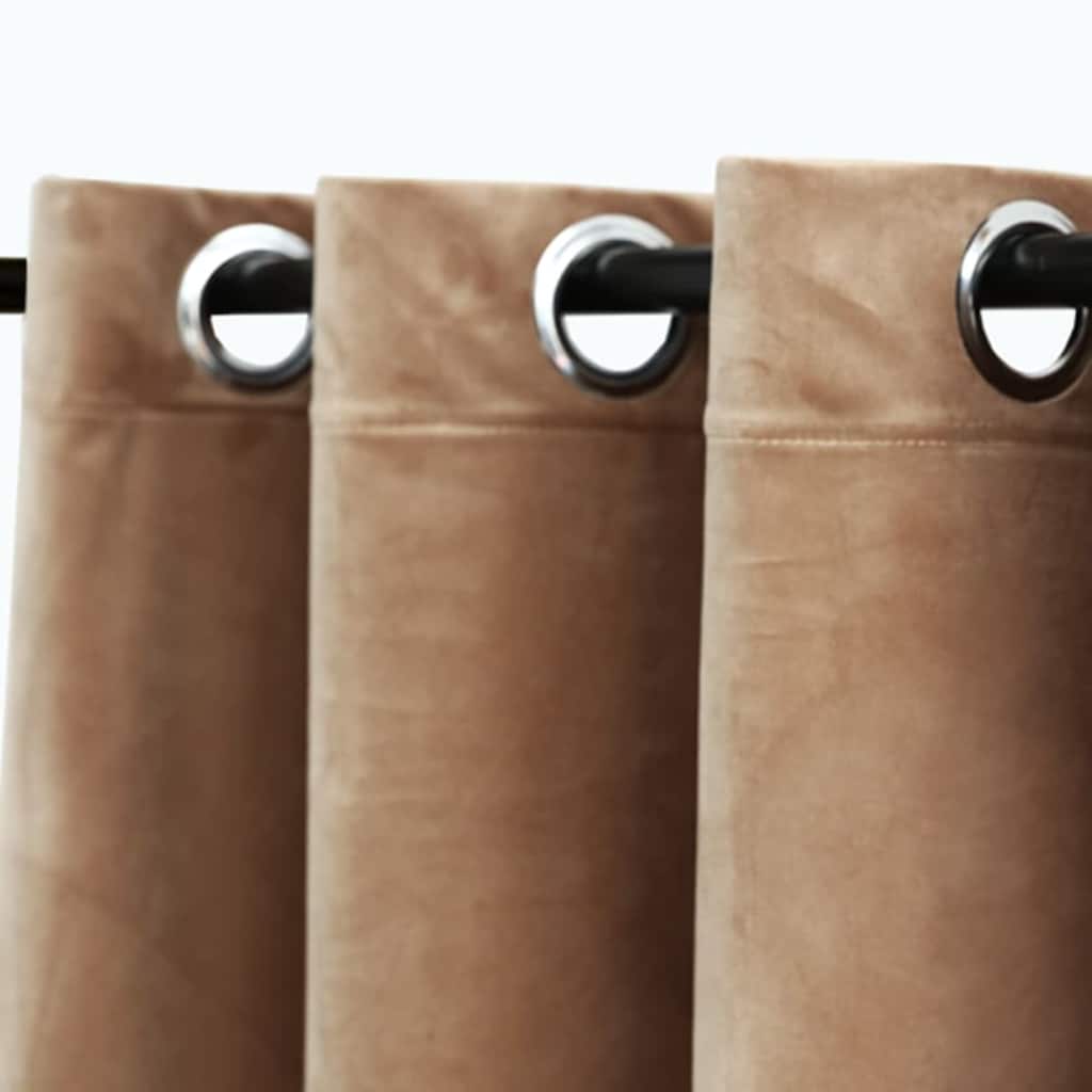 Beige velvet blackout curtains with grommet rings, 37x95 inches, 2-pack.