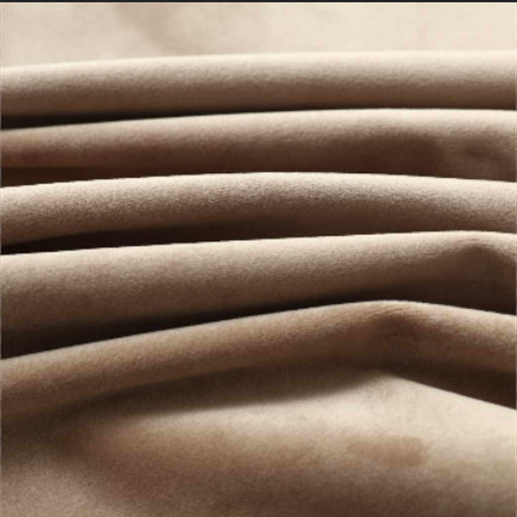 Close-up of beige velvet fabric folds from Bostome blackout curtains.