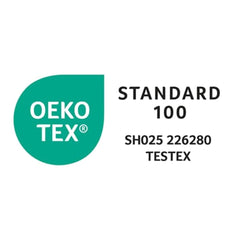 Oeko Tex Standard 100 certification logo indicating tested textile safety and sustainability.