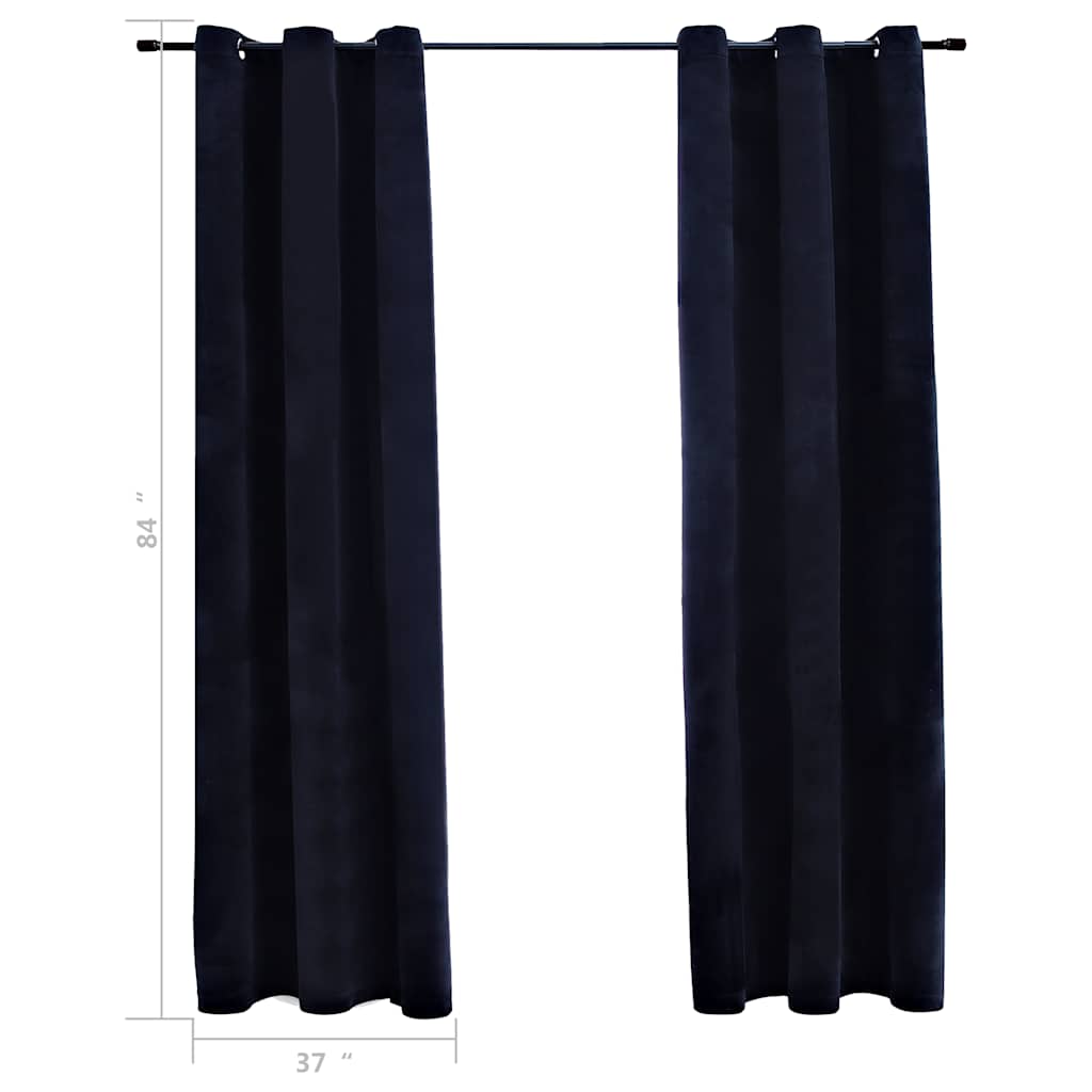 Black velvet blackout curtains with rings, 37x84 inches, in a set of two panels.
