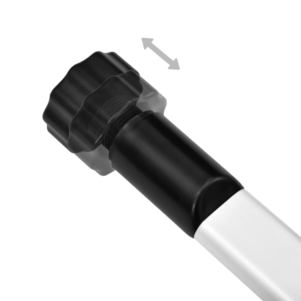 Close-up of the adjustable black knob on a silver telescopic aluminum shoe rack rod.