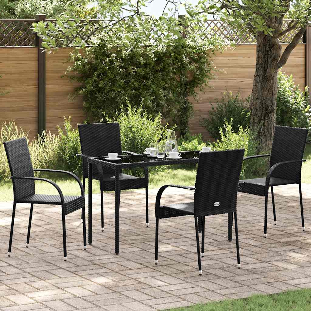 Dining Chair Set of 4 Black PE rattan, powder-coated steel – Bostome