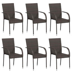 Dining Chair Set of 6 Brown PE Rattan, Powder-Coated Steel