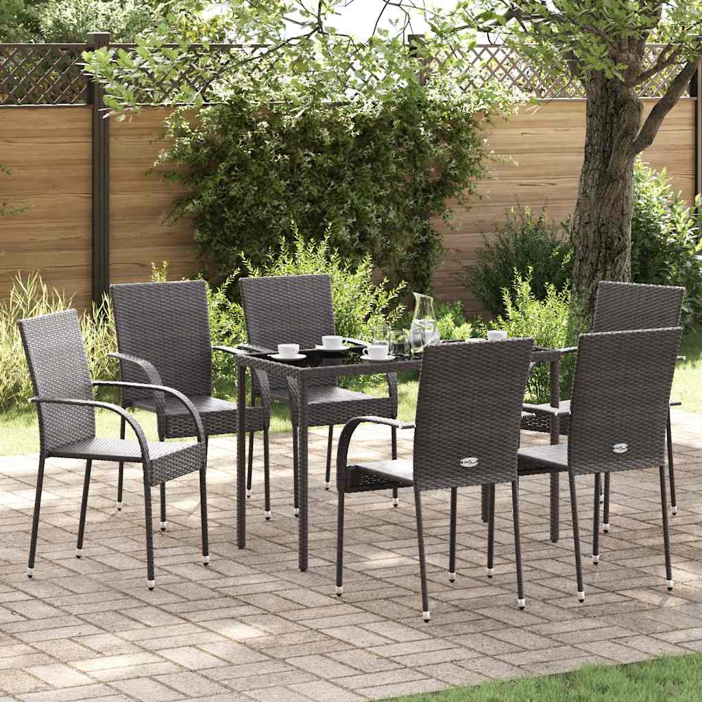 Dining Chair Set of 6 Brown PE Rattan, Powder-Coated Steel