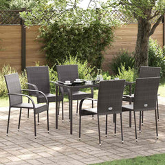 Dining Chair Set of 6 Brown PE Rattan, Powder-Coated Steel