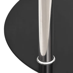 Side Table Clear and Black Tempered Glass, Stainless Steel Compact