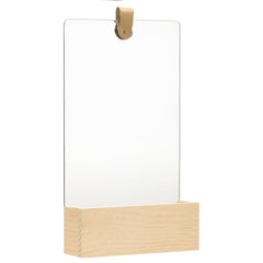 Rectangular solid pinewood wall mirror with storage ledge, 9.1x15.6 inches.