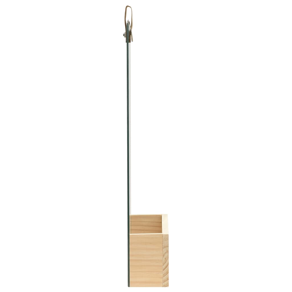 Rectangular pinewood wall mirror with storage ledge, 9.1x15.6 inches.