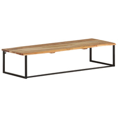 A live-edge acacia wood wall shelf with integrated pegs, measuring 39.4 by 13.8 by 8.7 inches.